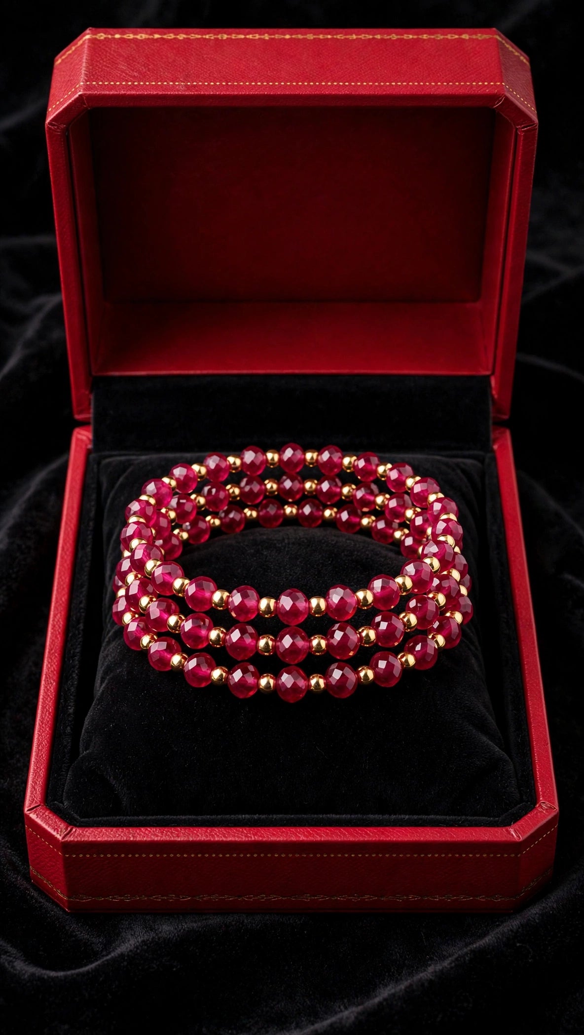 Crimson Radiance Beaded Bracelet - 3pcs set