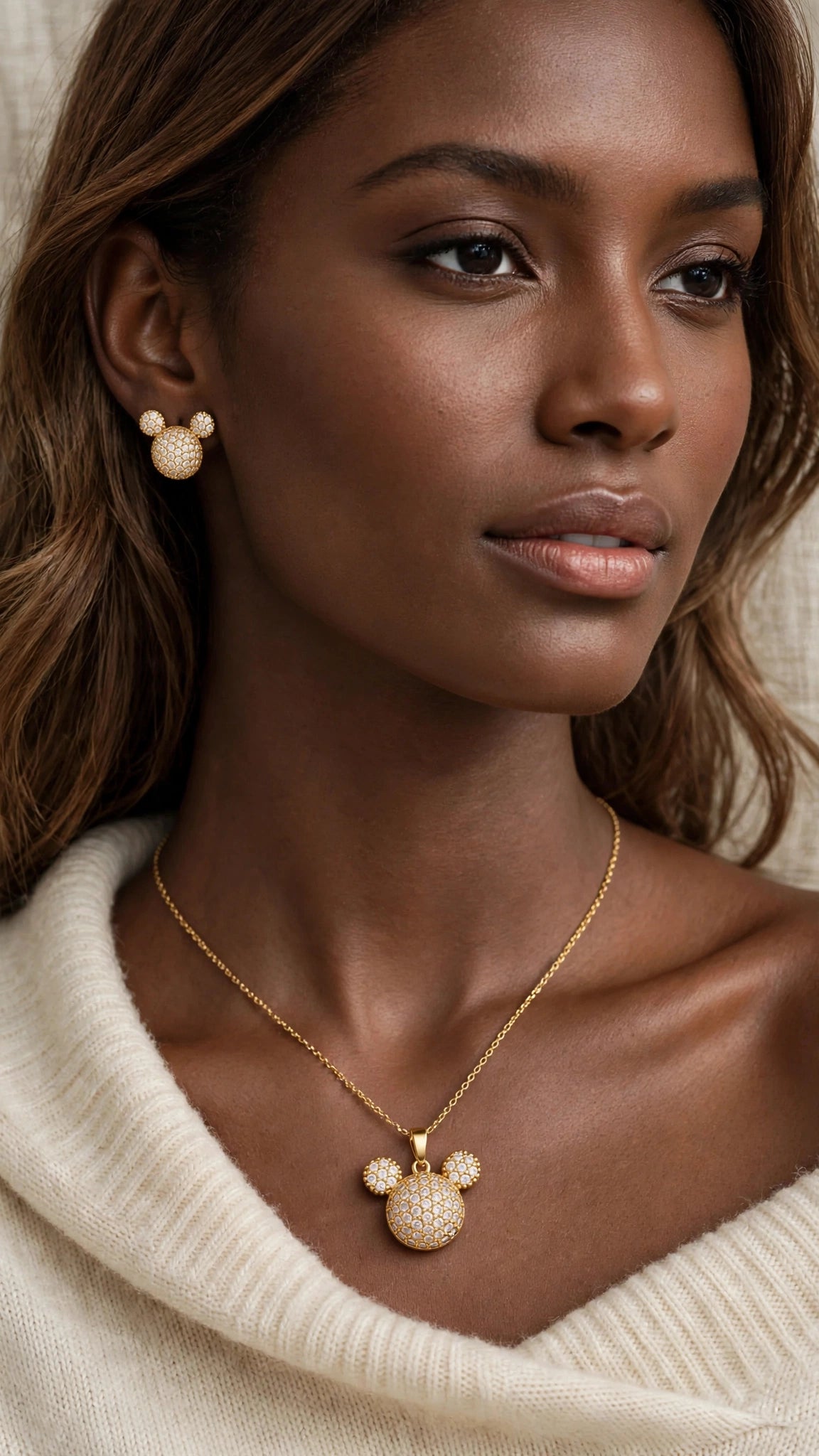 Mickey Pavé CZ 2pcs Jewelry Set - Gold