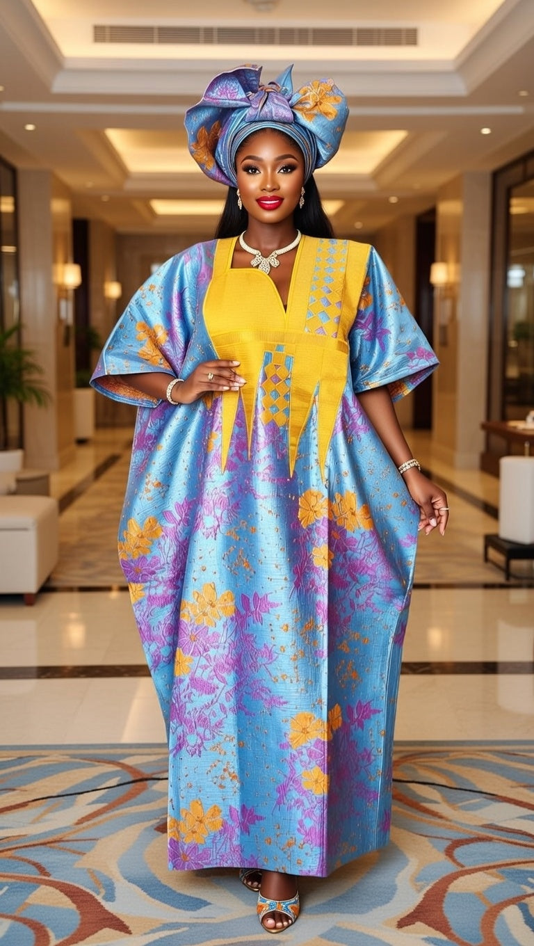 XXL Luxury Brocade Kaftan Dress with Gele - Plus Size