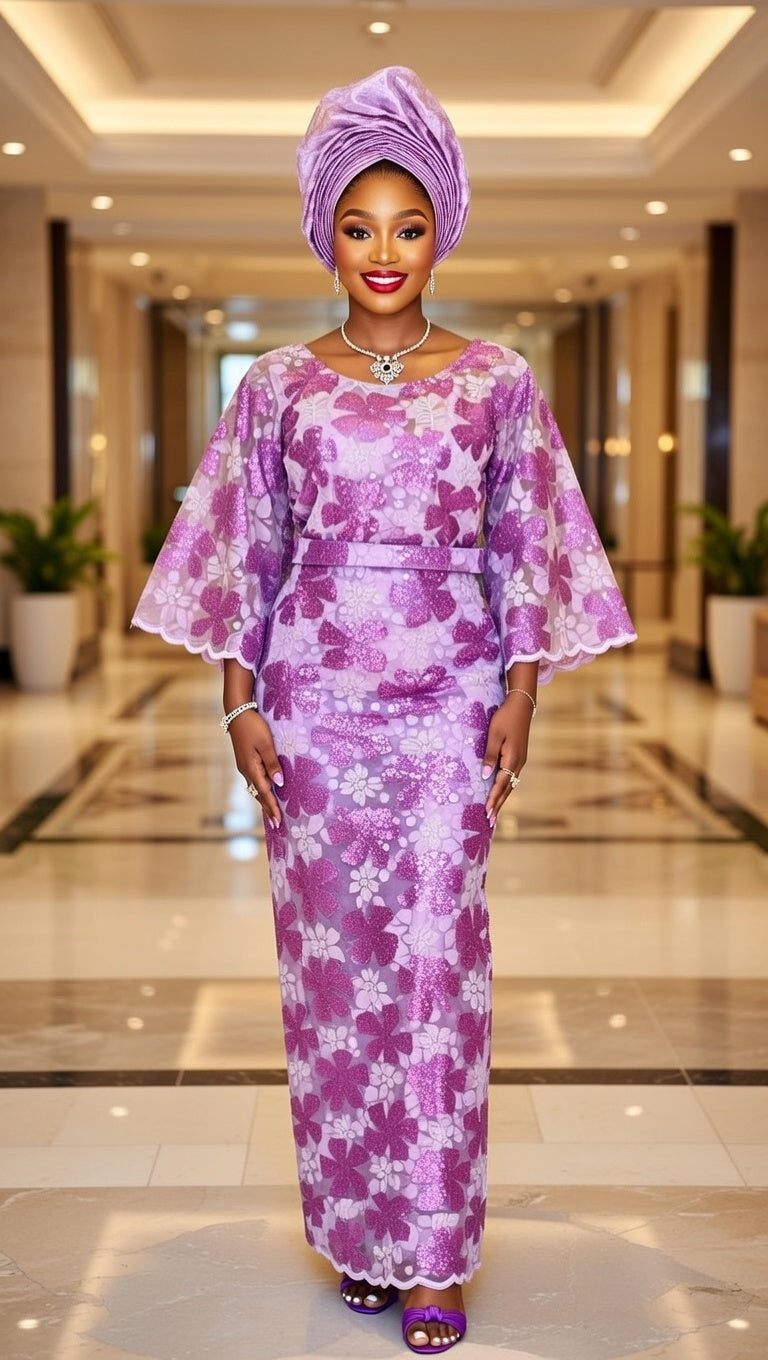 Pink Floral Net Lace Iro and Buba Set