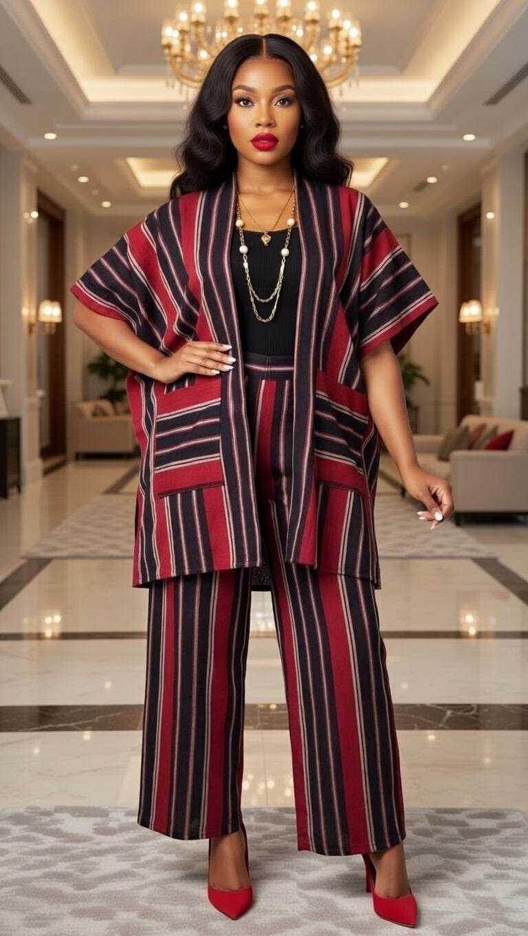 Bold Striped Aso Oke Two-Piece Set