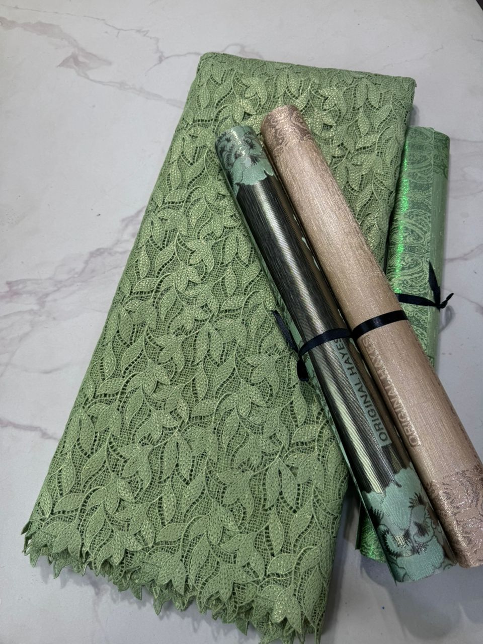 Sage Green African Guipure Cord Lace Fabric – 5 Yards