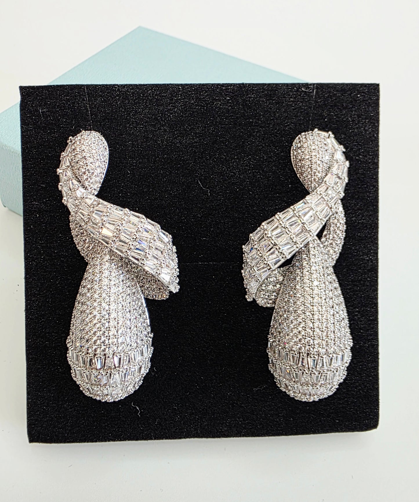 Baguette Luxury CZ Twisted Drop Earrings
