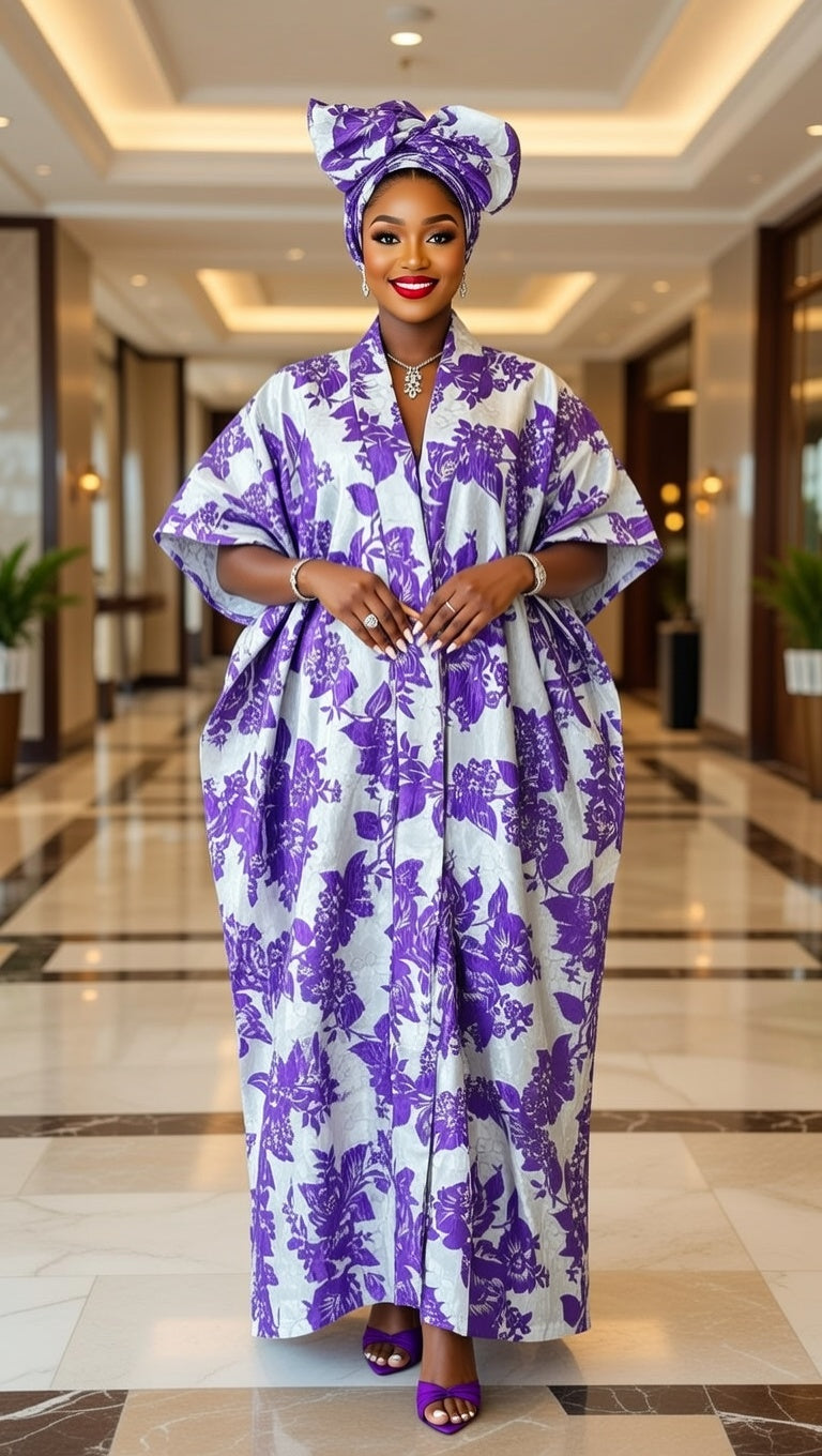 Elegant Purple Floral African Lace Outfit with Gele