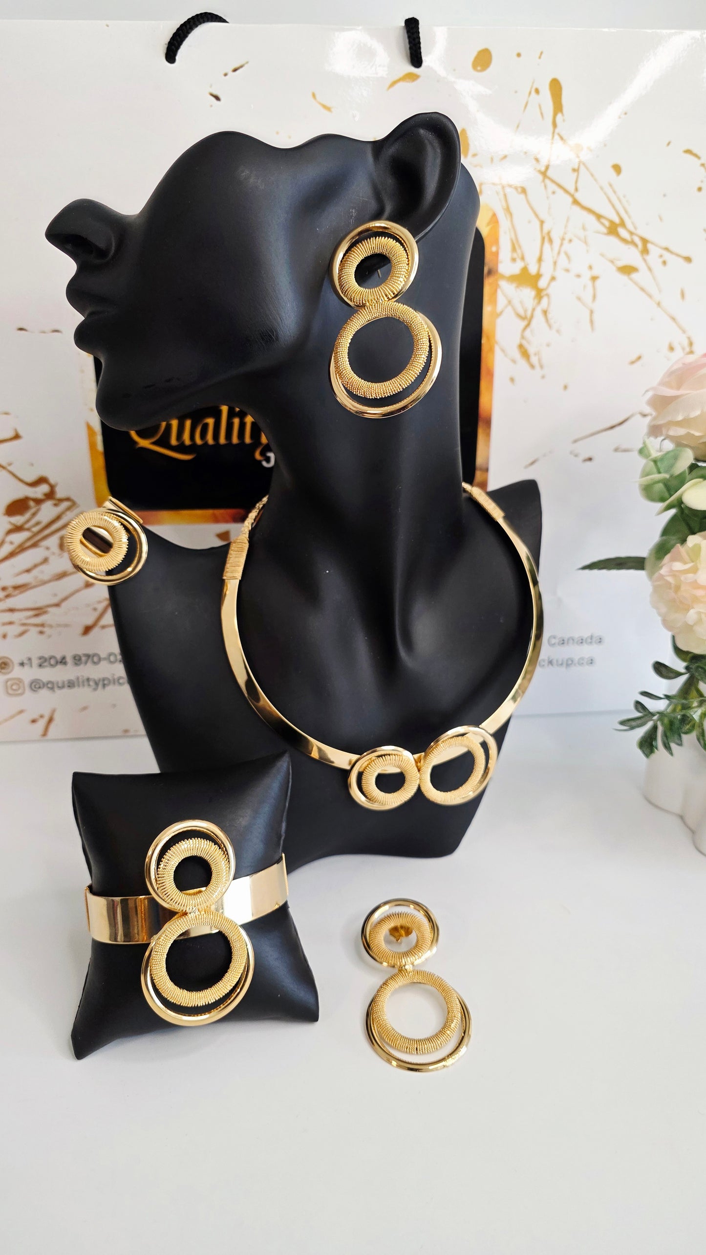 4-Piece Circular Design 18K Brazilian Gold Jewelry Set