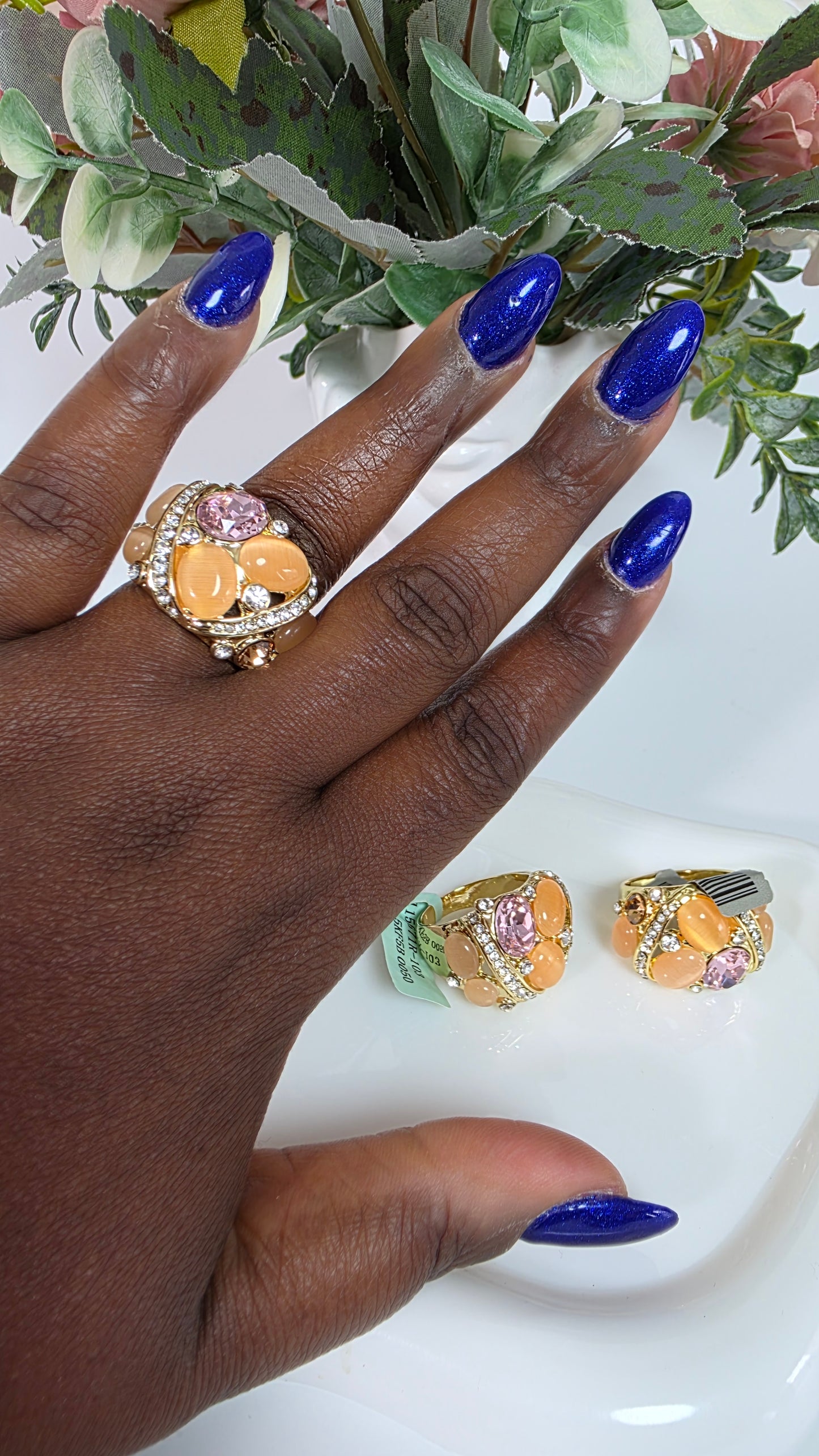 Peach Opal & Crystal Cluster Statement Ring