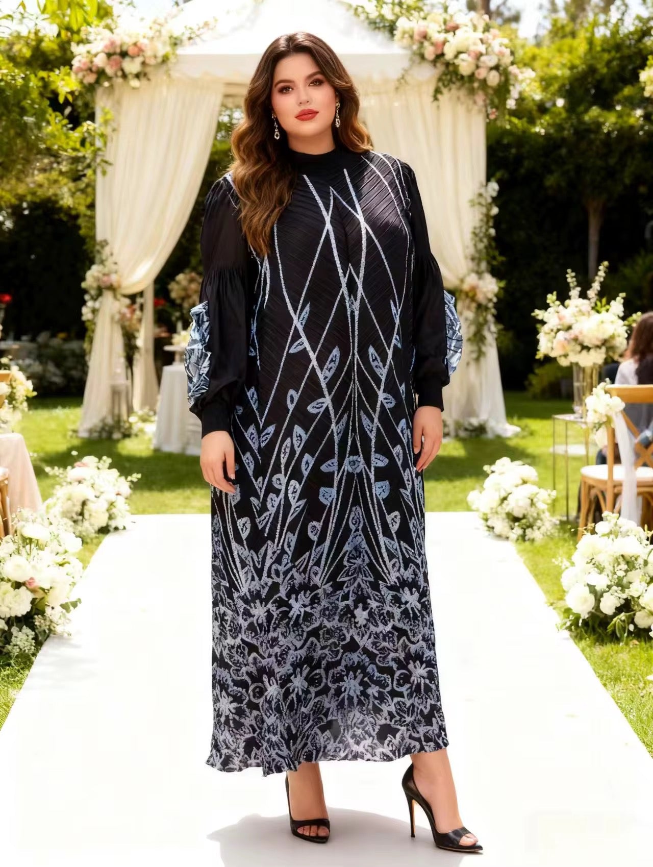 Turkey Miyaki Dress - Luxury Embroidered Kaftan with Ruffle Sleeves