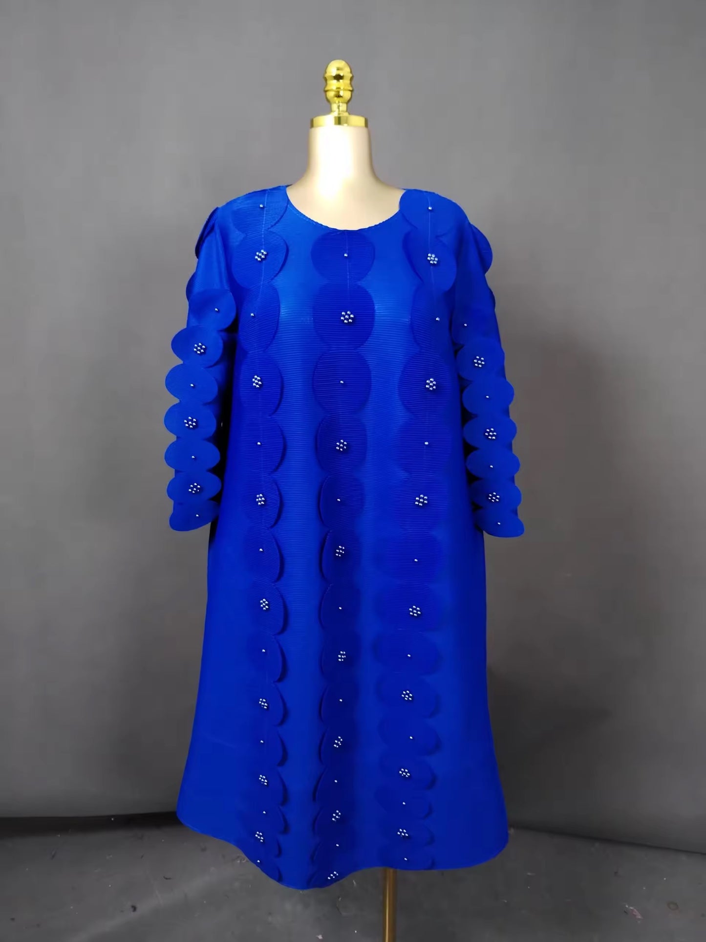 Royal Blue Scallop Circle Embellished Mini Bouncy Miyaki Dress Perfect Fits for 10-14