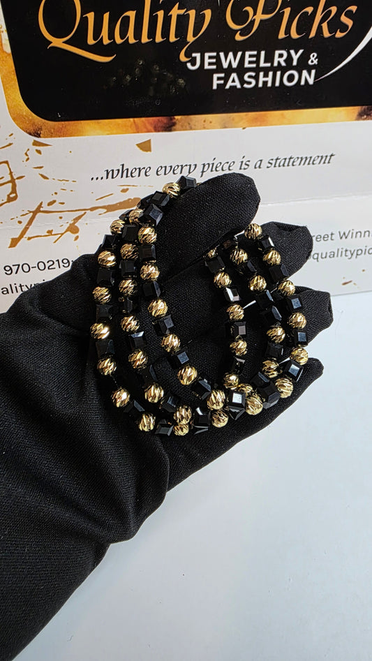 Black & Gold Beaded Bracelet Set