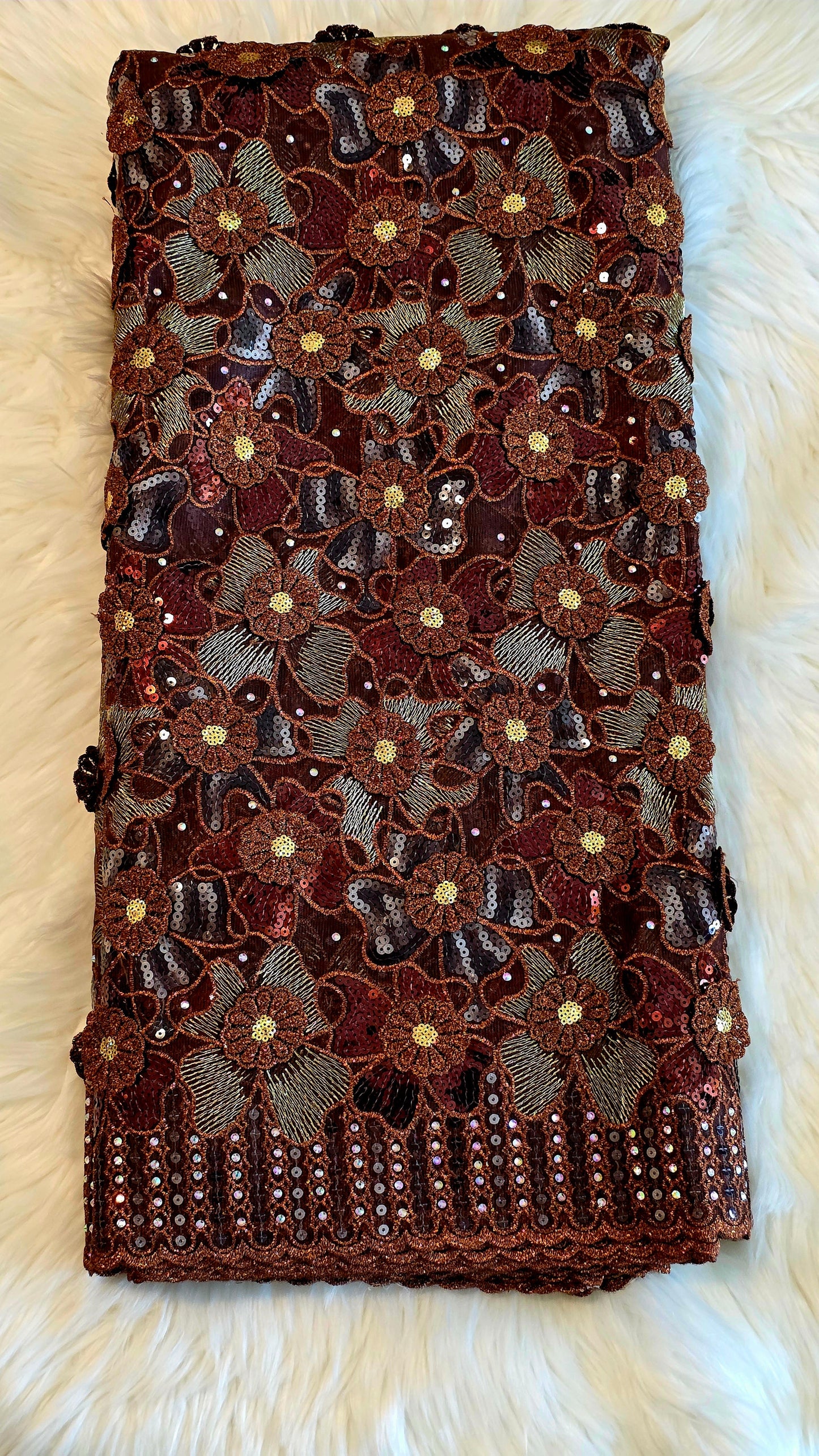 Nigerian Sequin Floral Lace Fabric – 5 Yards