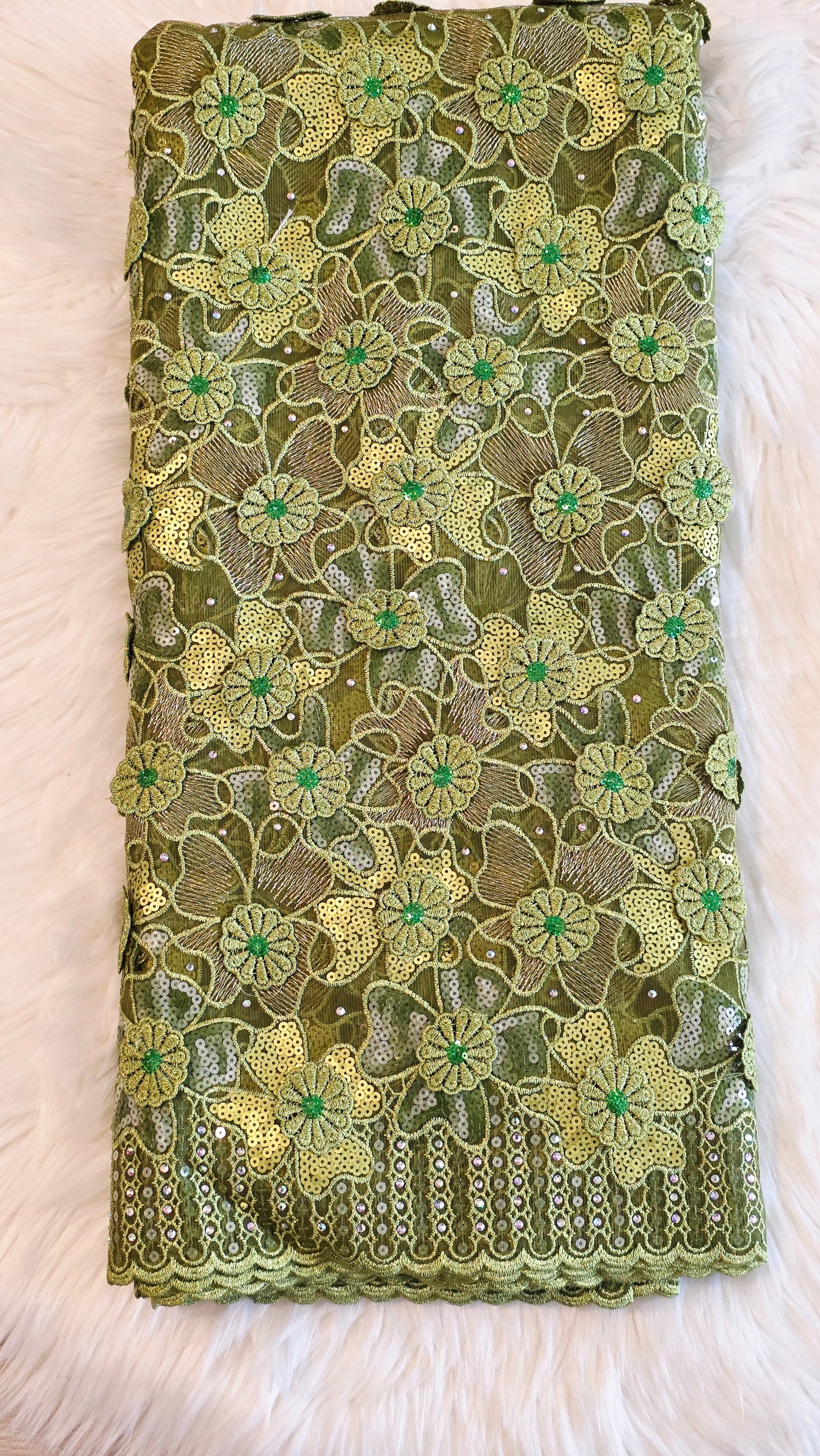 Nigerian Sequin Floral Lace Fabric – 5 Yards