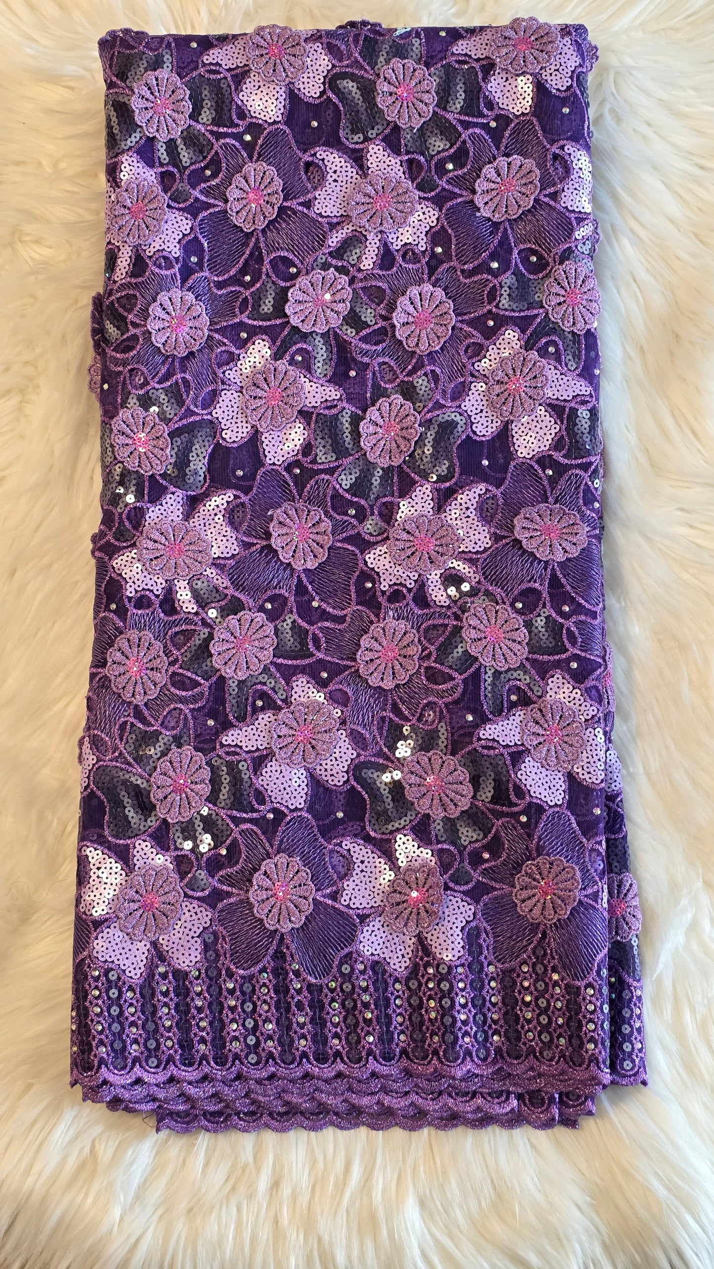 Nigerian Sequin Floral Lace Fabric – 5 Yards
