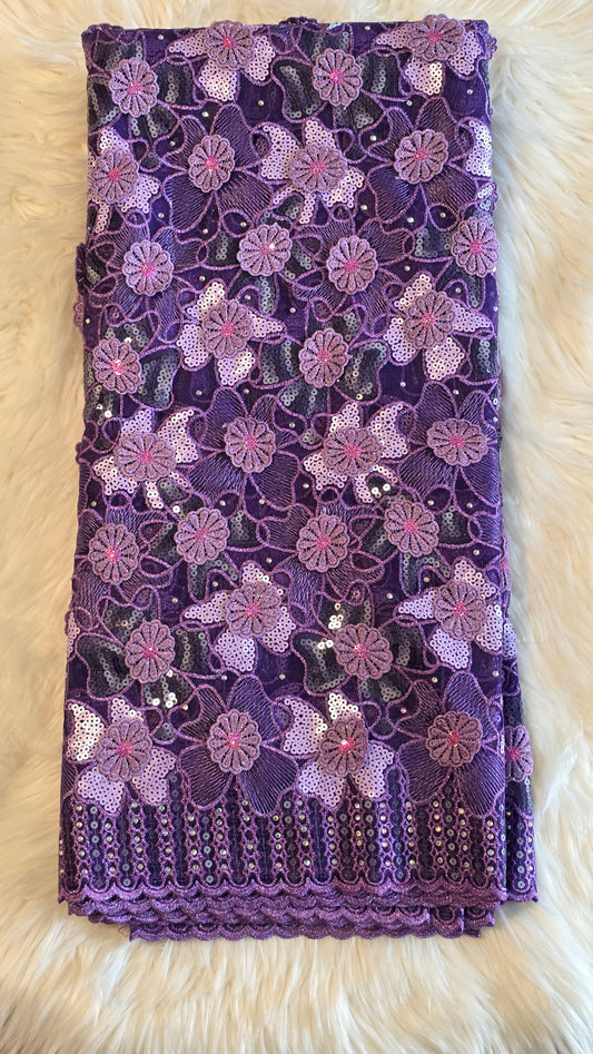 Nigerian Sequin Floral Lace Fabric – 5 Yards