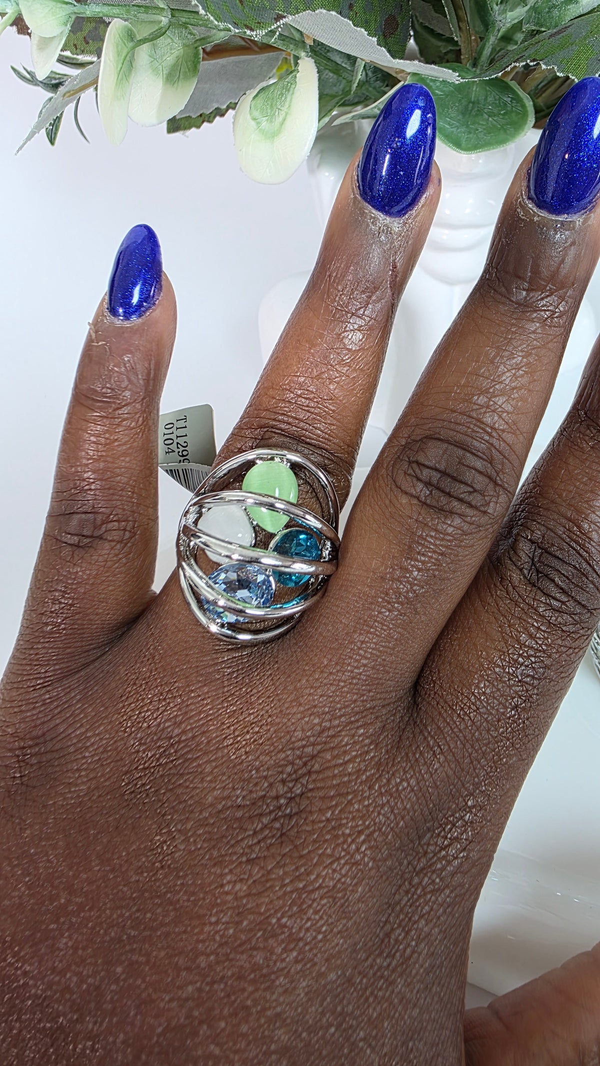 Silver-Tone Multi-Stone Cocktail Ring – Blue Topaz, Aquamarine & Mint Green