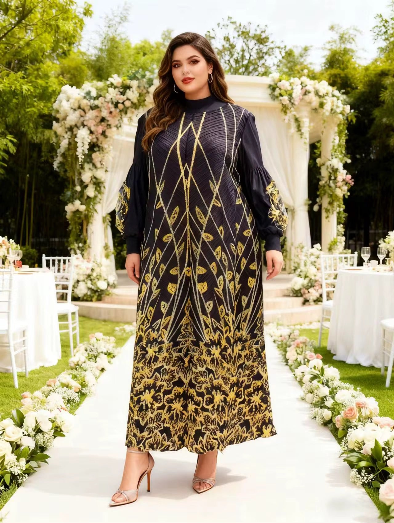 Turkey Miyaki Dress - Luxury Embroidered Kaftan with Ruffle Sleeves