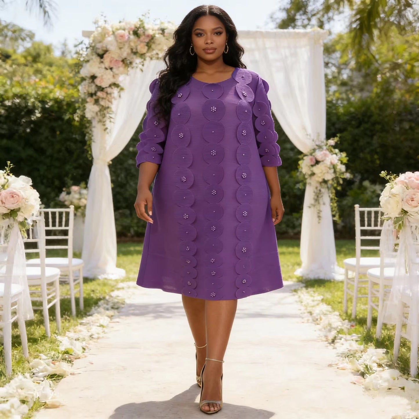 Purple Miyaki Bouncy Scallop Circle Embellished Dress