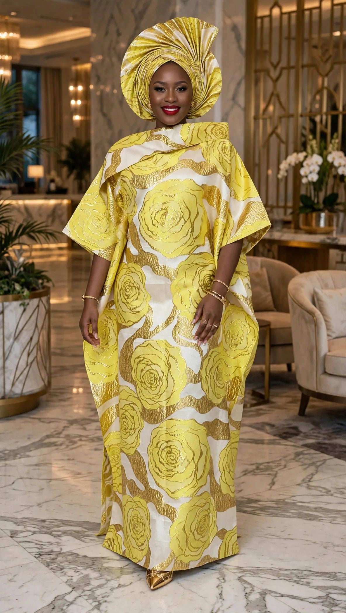 Yellow & Gold Floral Maxi Dress – Scarf Not Styled