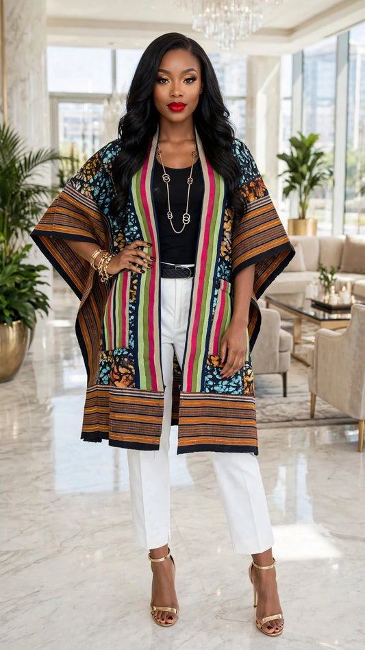 Heritage Mosaic Adire and Asooke Kimono