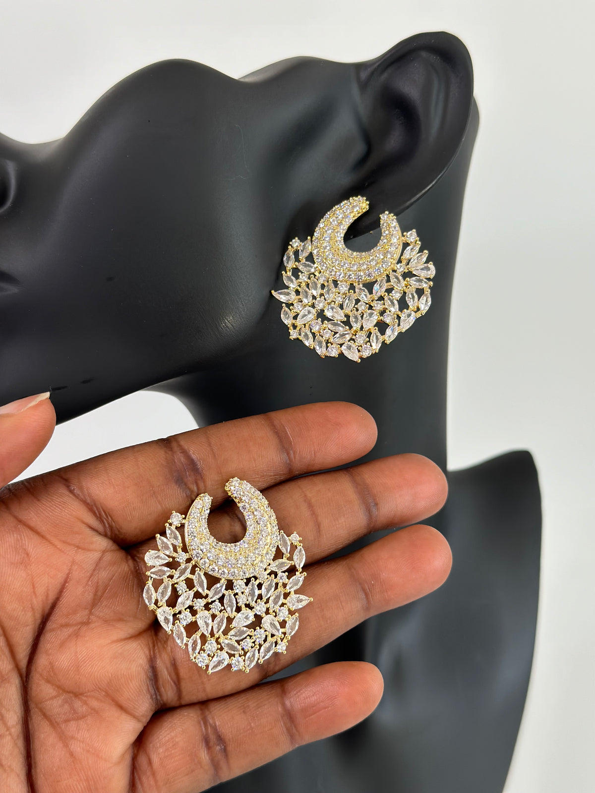 Luxury Crescent Moon Statement Earrings - Premium Cubic Zirconia Crystal Jewelry