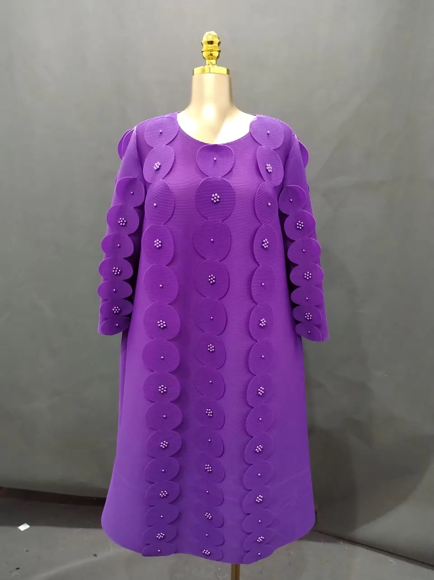 Purple Miyaki Bouncy Scallop Circle Embellished Dress