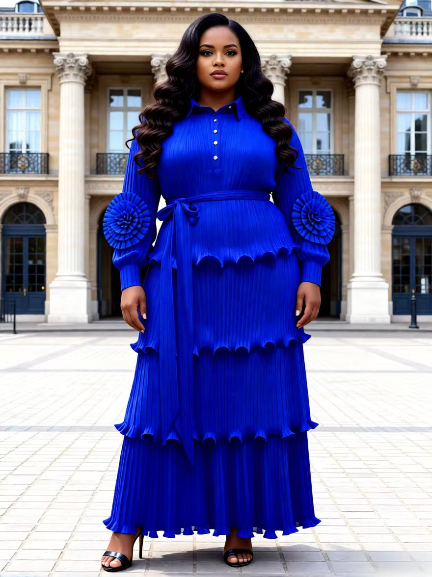 Royal Blue Pleated Tiered Maxi Dress