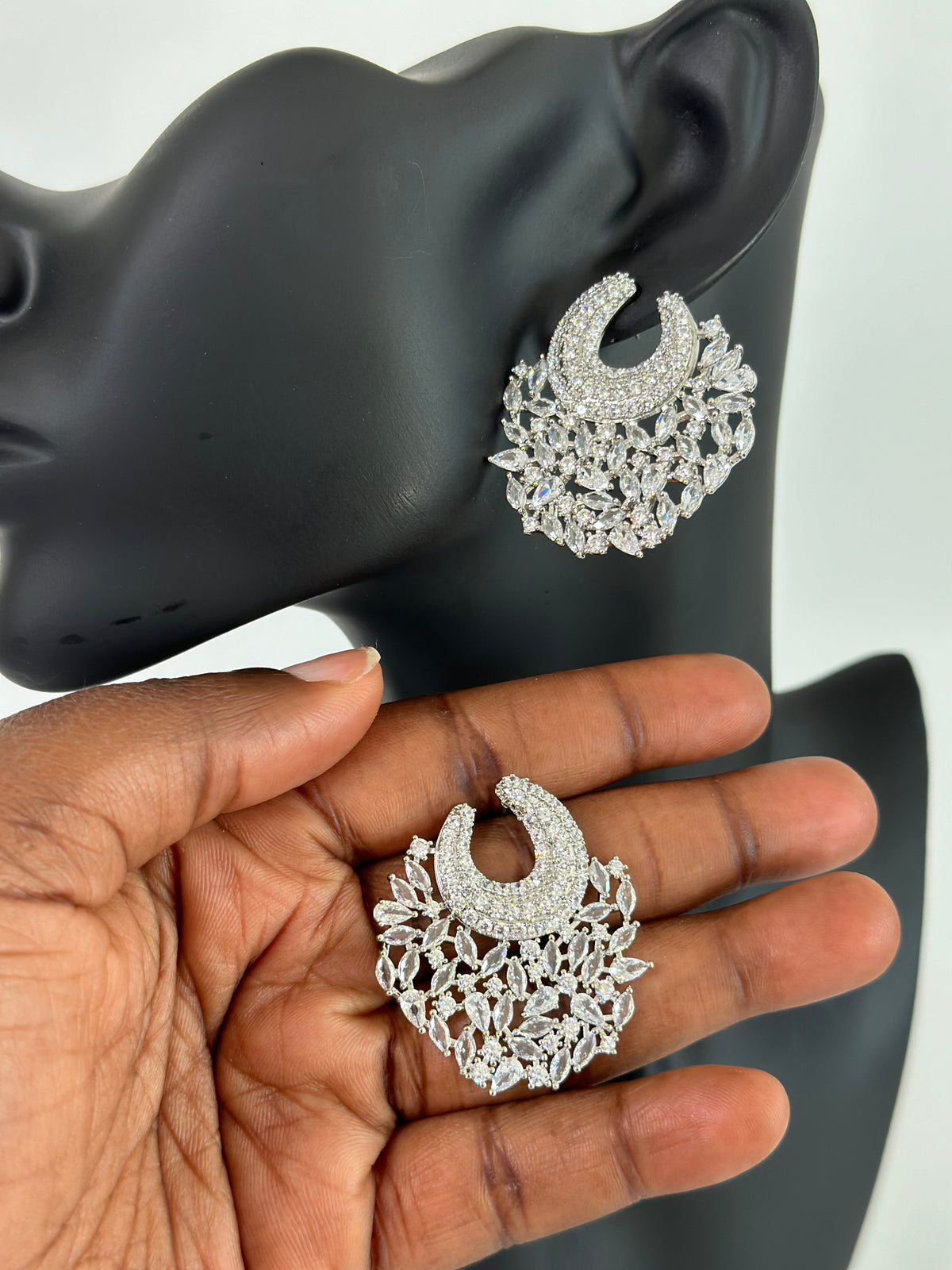Luxury Crescent Moon Statement Earrings - Premium Cubic Zirconia Crystal Jewelry