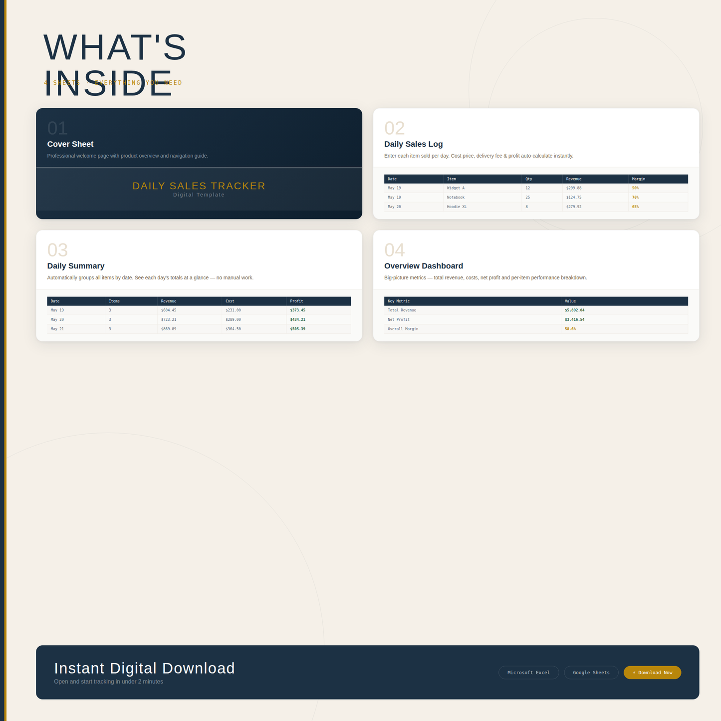 Digital product - Daily Sales Tracker — Excel Spreadsheet Template