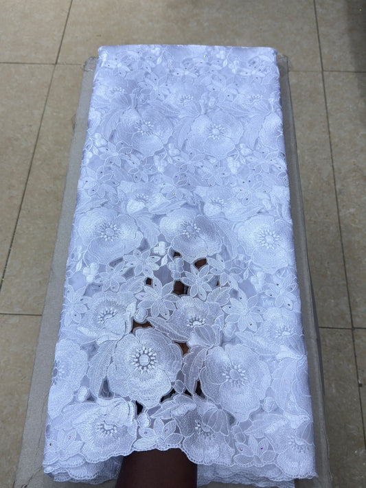 Luxury White Floral Lace Fabric – 5 Yards
