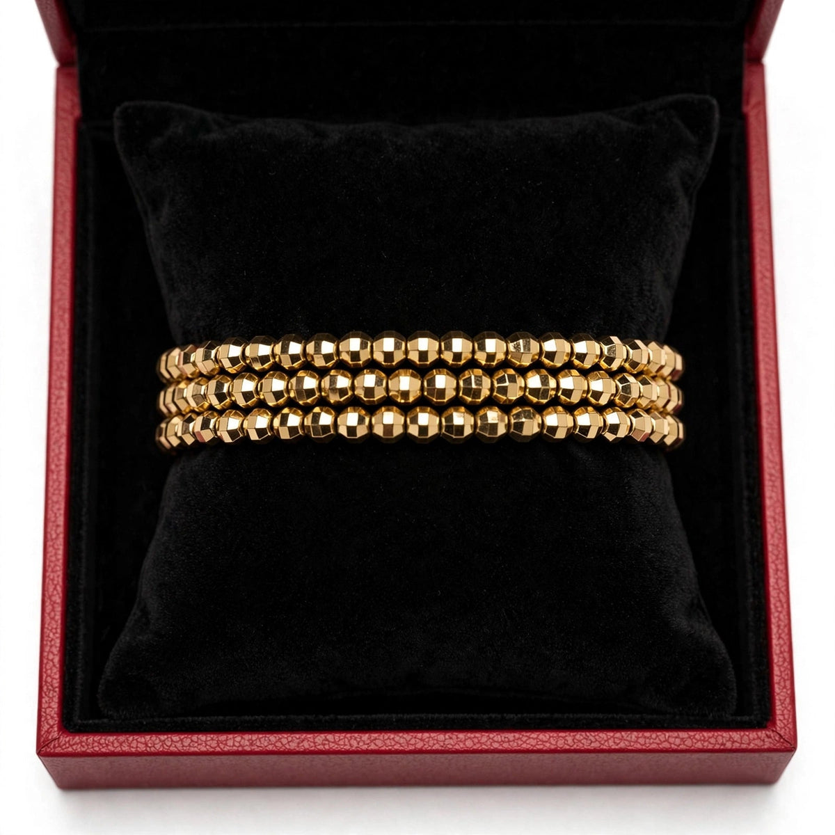 Diamond cut Gold Faceted Bead Bracelet Stack – Set of 3