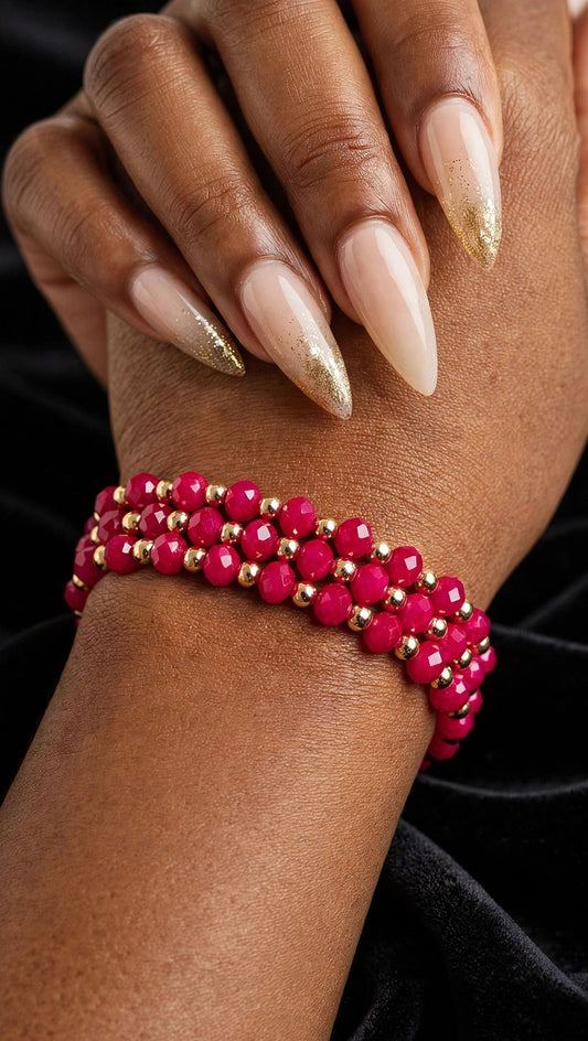 Crimson Radiance Beaded Bracelet - 3pcs set