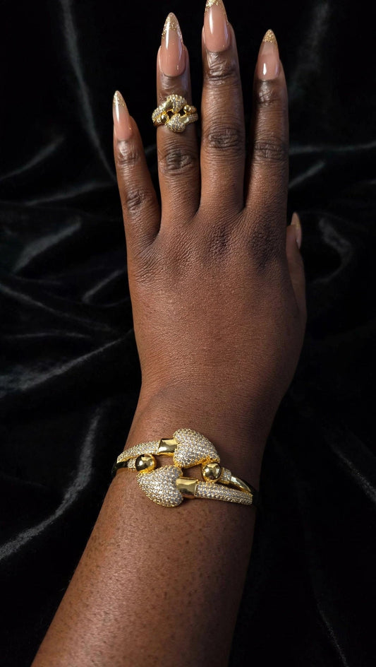 Pavé Gold Bangle & Statement Ring Set