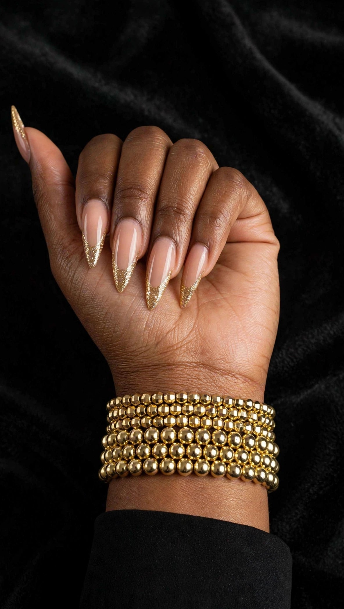 Gold Beaded Stretch Bracelet Stack - 6pcs