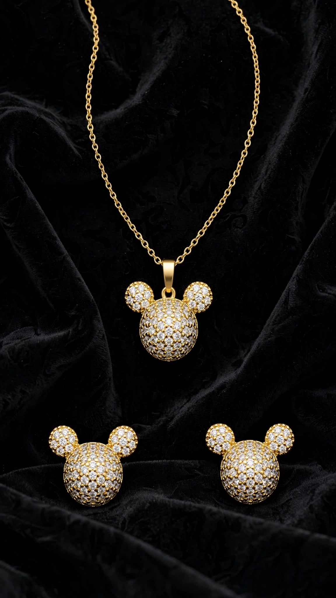 Mickey Pavé CZ 2pcs Jewelry Set - Gold