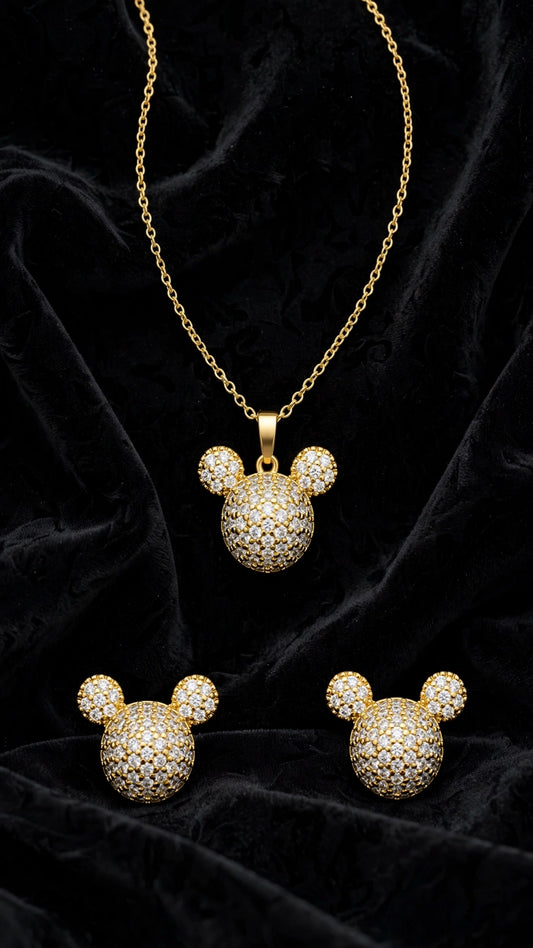 Mickey Pavé CZ 2pcs Jewelry Set - Gold
