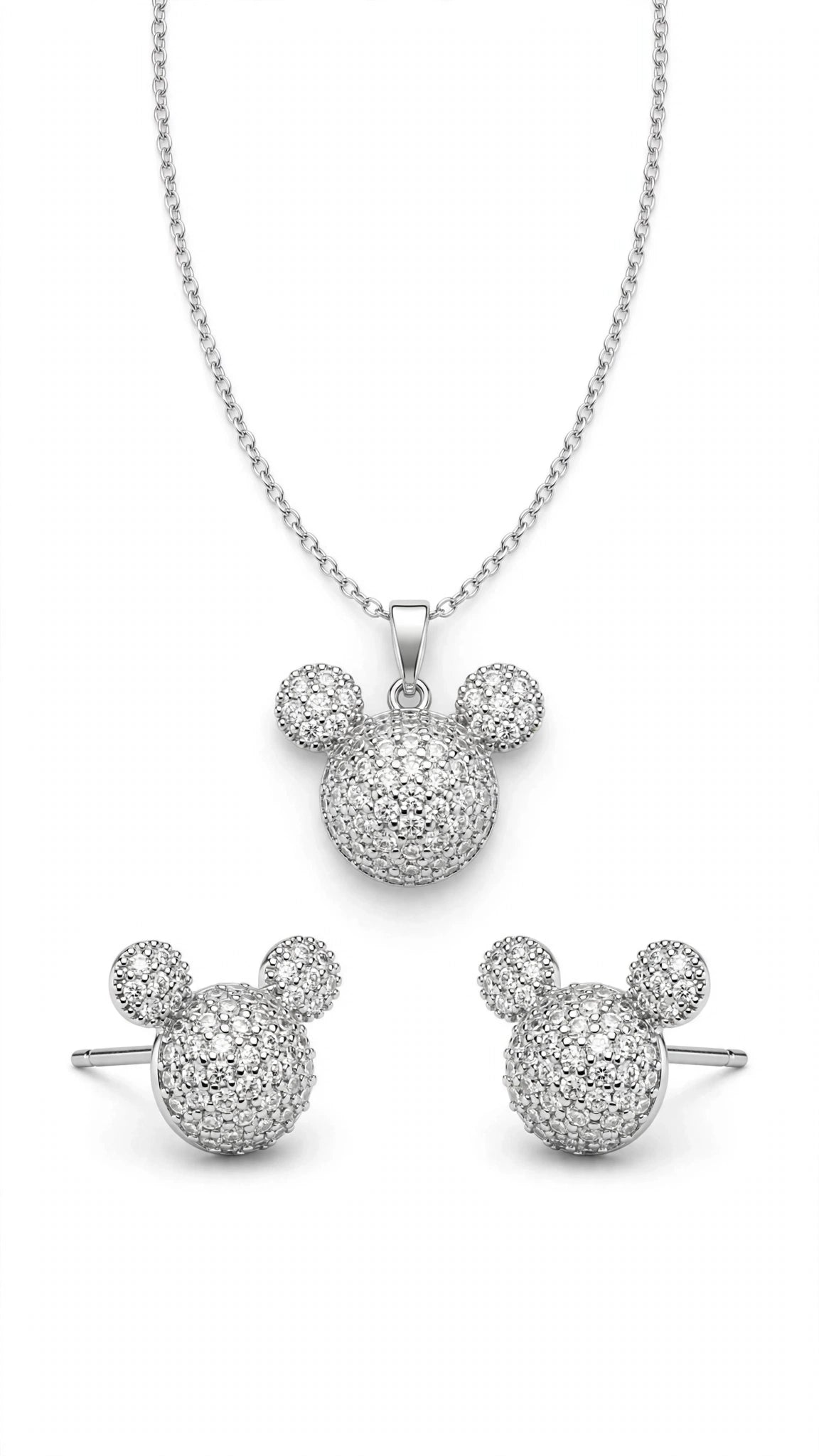 Mickey Pavé CZ 2pcs Jewelry Set - Silver
