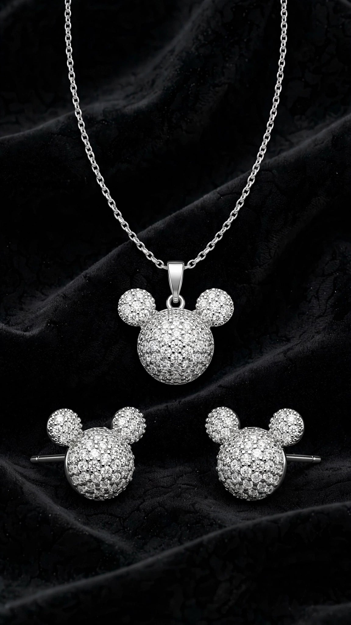 Mickey Pavé CZ 2pcs Jewelry Set - Silver