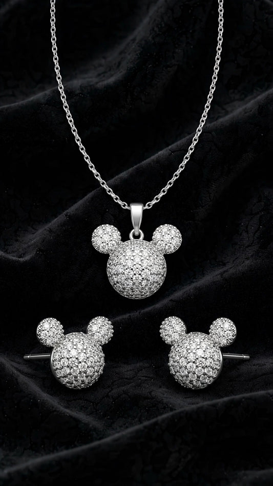 Mickey Pavé CZ 2pcs Jewelry Set - Silver