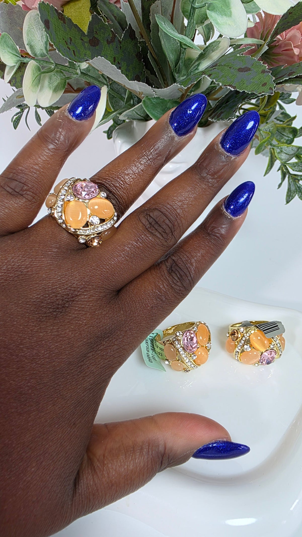 Peach Opal & Crystal Cluster Statement Ring