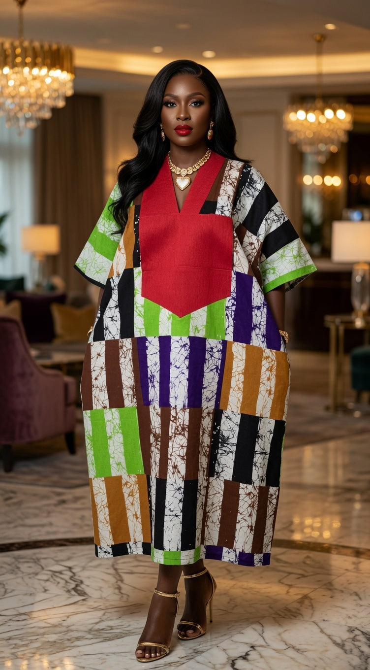 Cotton Ankara Kaftan Midi Dress Perfect for Size L and XL (12-16)