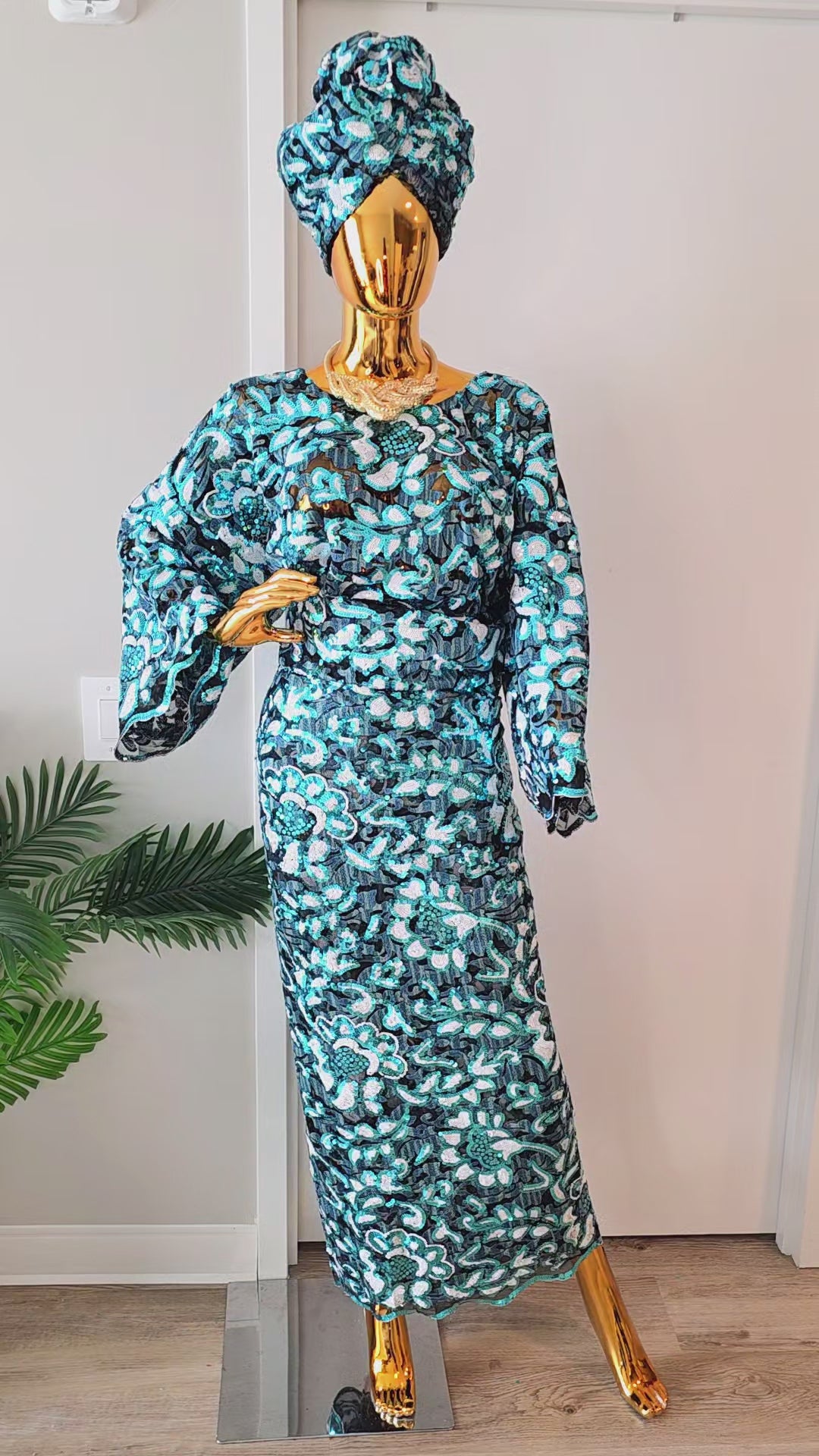 Exquisite Turquoise African Lace Iro and Buba Set