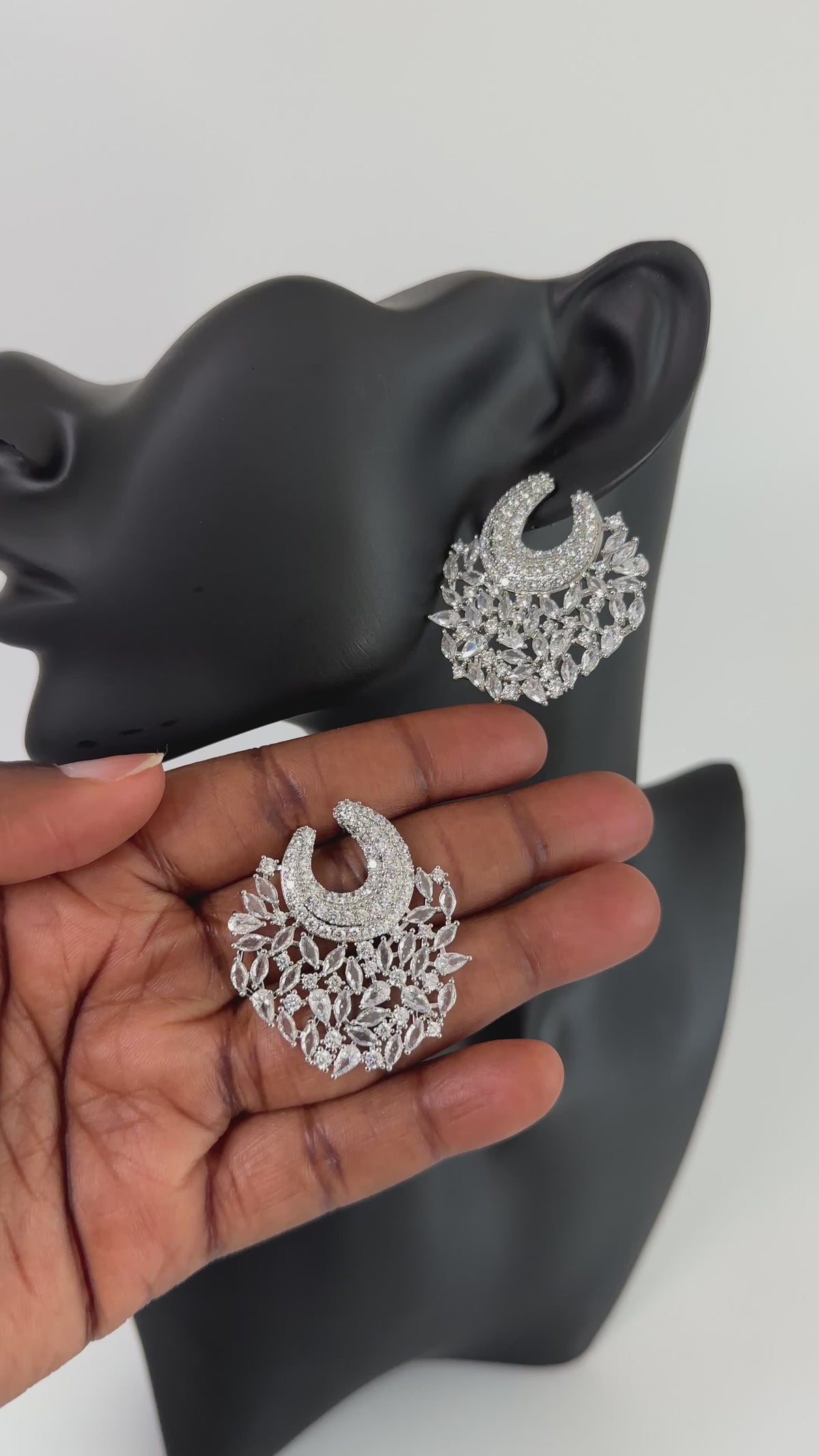 Luxury Crescent Moon Statement Earrings - Premium Cubic Zirconia Crystal Jewelry