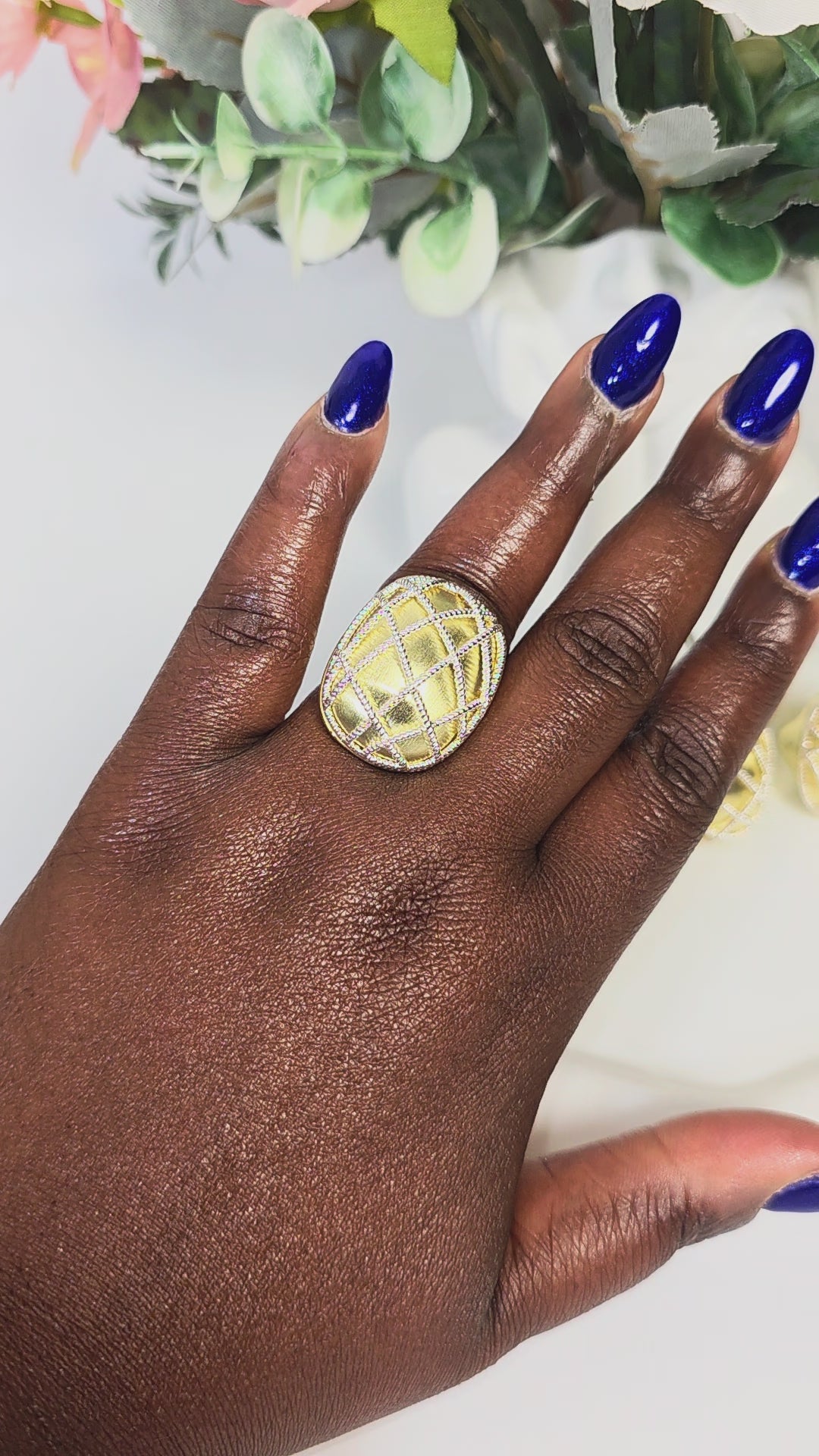 Gold Lattice Dome Cocktail Ring