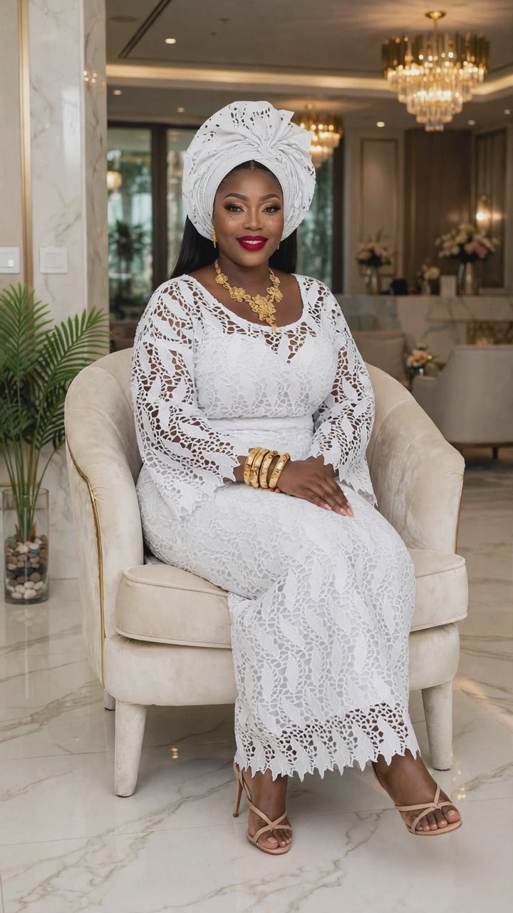 White African Lace Iro and Buba with Scarf