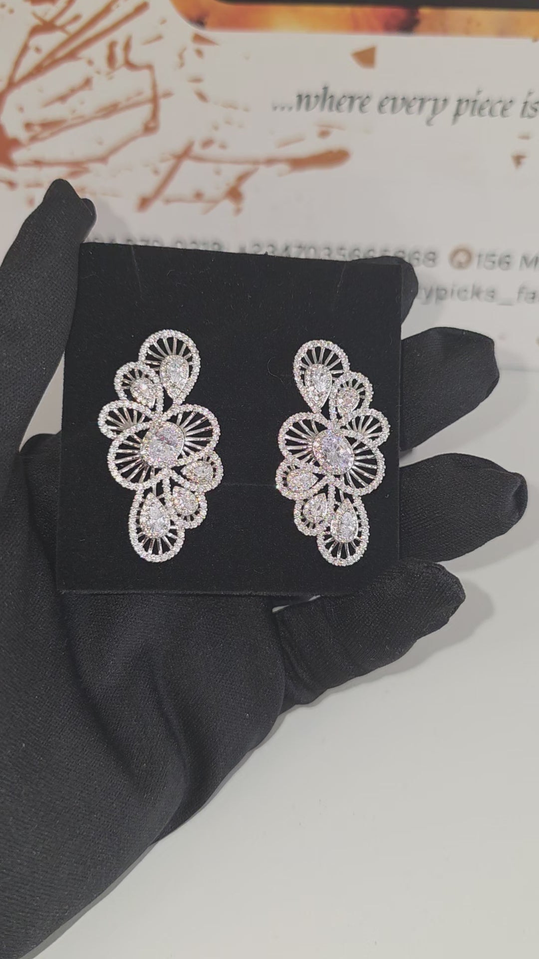 Luxury Crystal Floral Statement Earrings - Silver