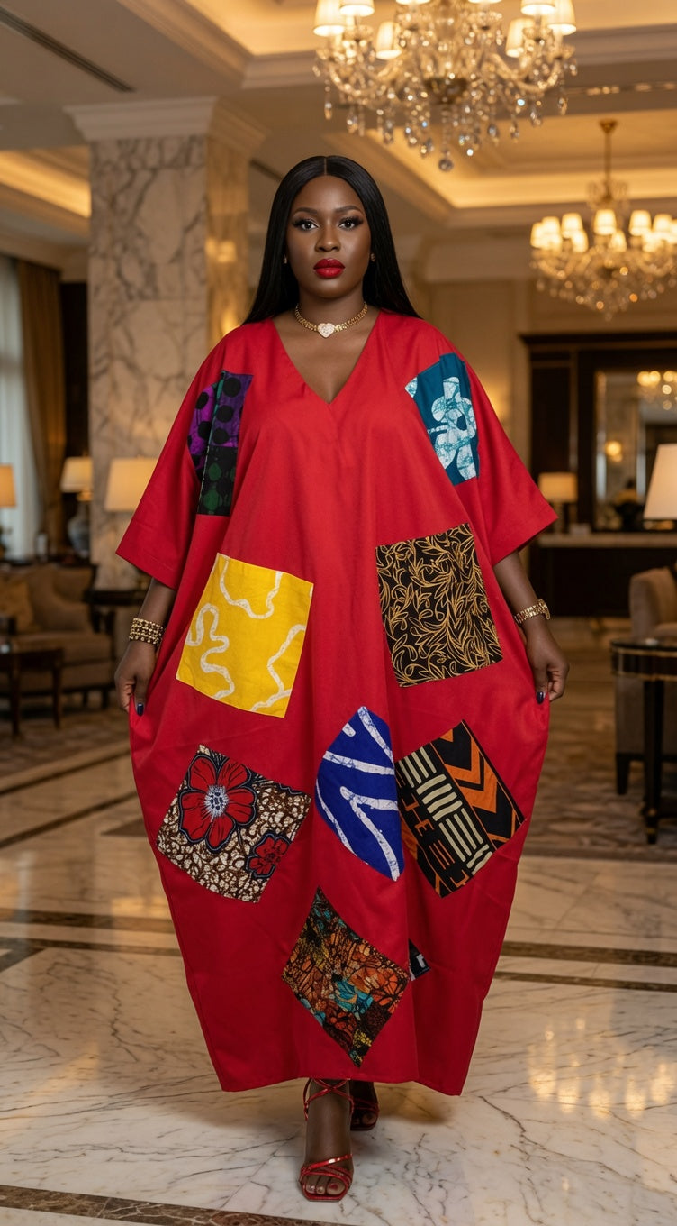 Maxi Red Ankara Patchwork Crepe Boubou