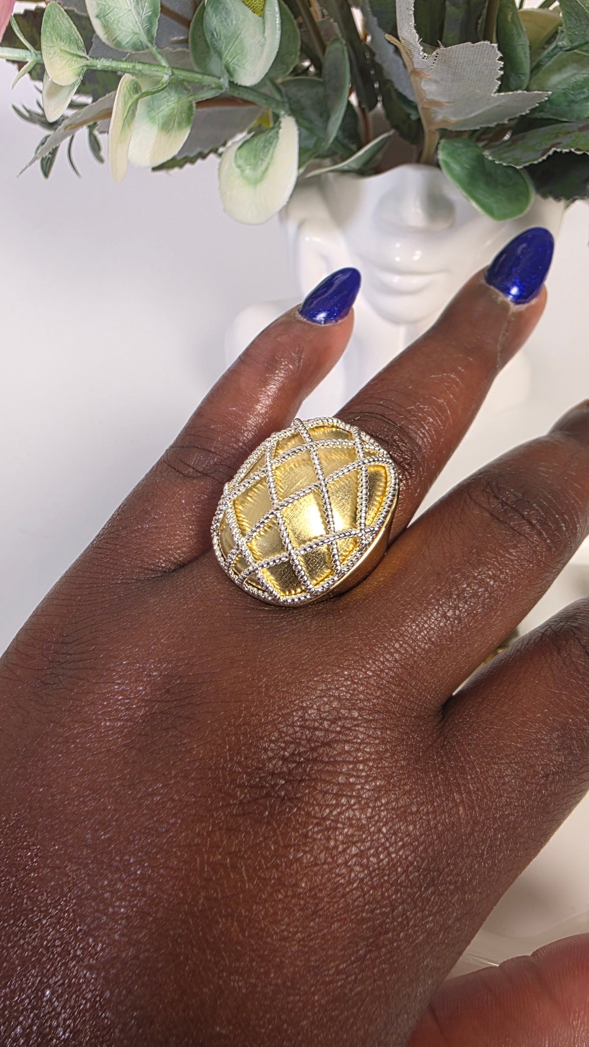 Gold Lattice Dome Cocktail Ring