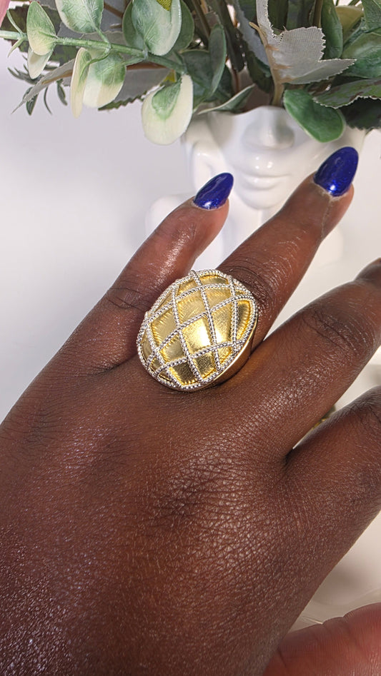 Gold Lattice Dome Cocktail Ring