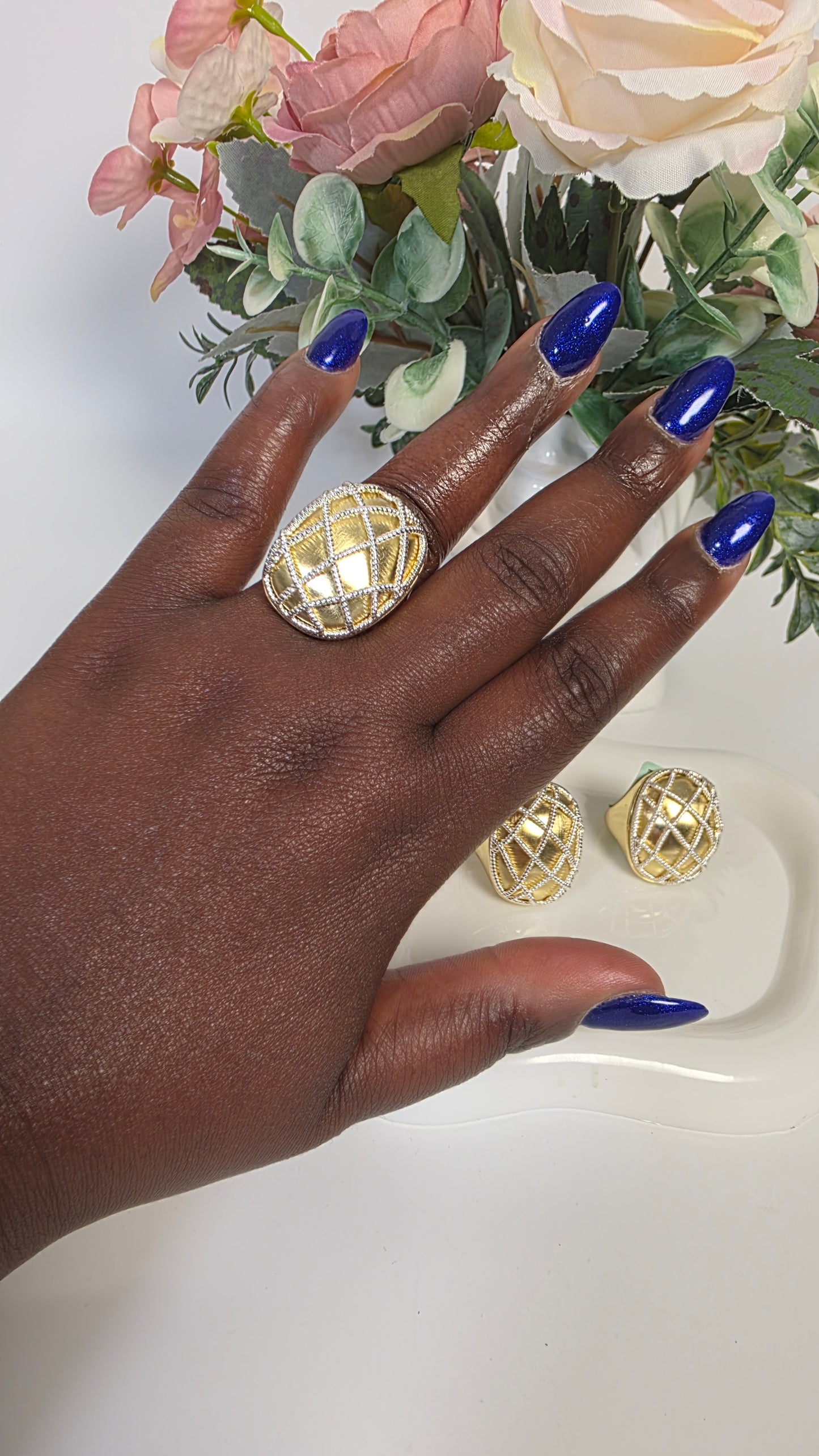 Gold Lattice Dome Cocktail Ring