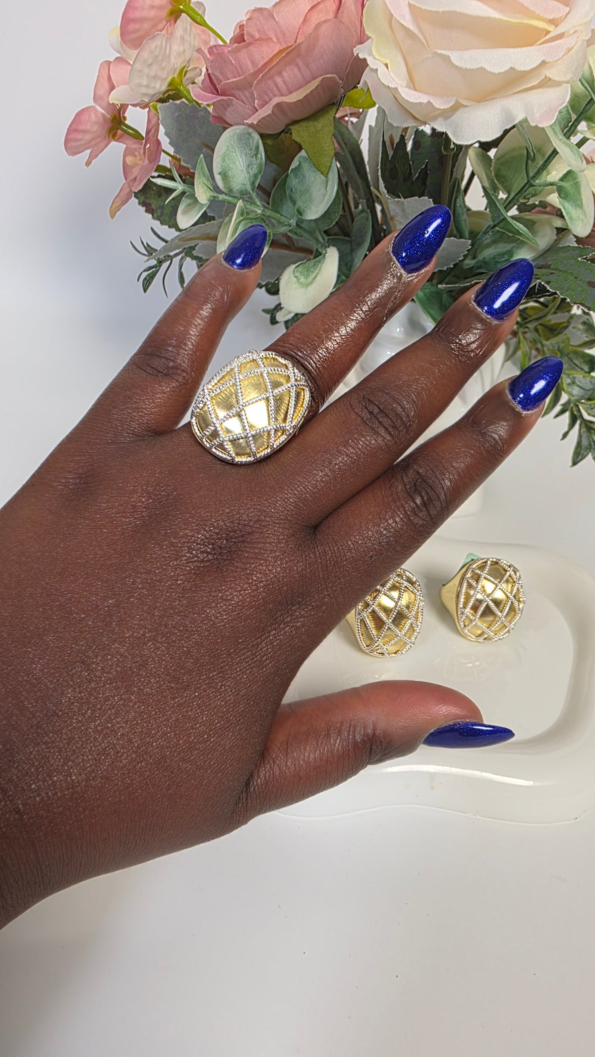 Gold Lattice Dome Cocktail Ring