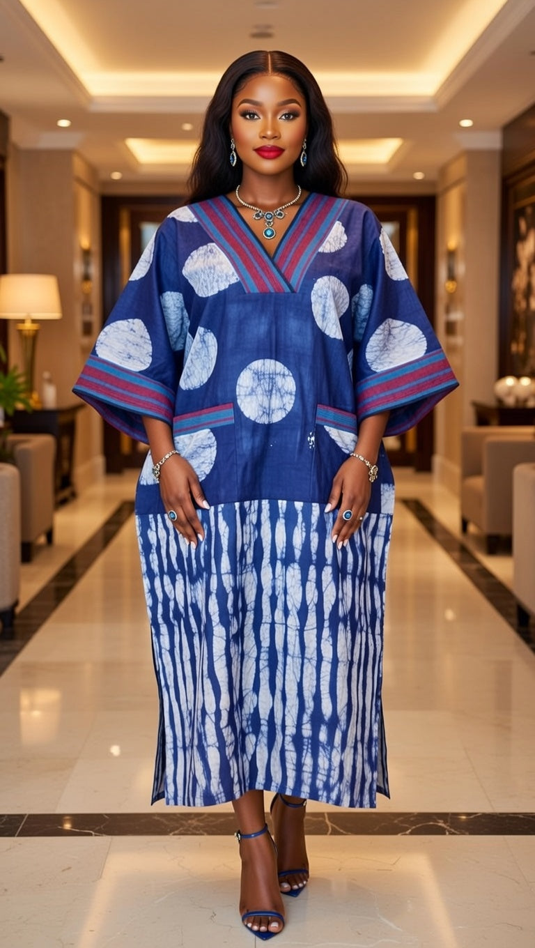 Elegant Blue African Adire and Asooke Combo Perfect for Size L and XL